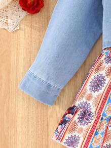 Baby Girl Flap Detail Jacket & Floral Print Slip Dress - Multicolor - View 7