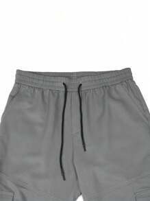 Manfinity LEGND Men Flap Pocket Drawstring Waist Cargo Trousers - Dark Grey - View 4