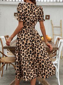 SHEIN LUNE 豹纹收腰休闲连衣裙长款女装 - 彩色 - 查看 2