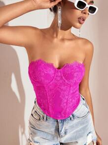 SHEIN BAE Dệt hoa Ren Vá lại Quây Fancy Áo - Màu Hồng Tươi - Xem 4
