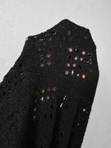 Chiquease Ladies' Solid Color Hollow Out Knitted Cropped Sweater, Fall Winter - Black - View 6