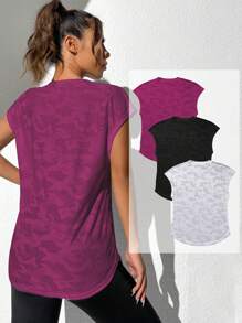 SHEIN Sport Gameset FeatherFit™ Taille schlanker machender langärmliger Oberteil mit gebogener Form, Low Impact Yoga, Tägliches Sommer Fitness-Workout Tank Top