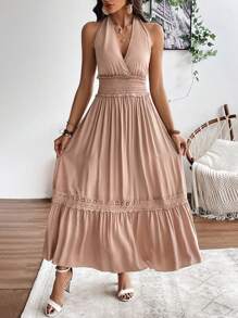 SHEIN Clasi Jednolity kolor Damski Talia Pakowanie Dekolt Halter Wiązanie Sukienka Swing