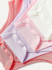 Cozy Pixies Baby Girl Knitted Soft Casual Bow Decor Solid Color Bodysuit Set With 3pcs In A Pack - Multicolor - View 4
