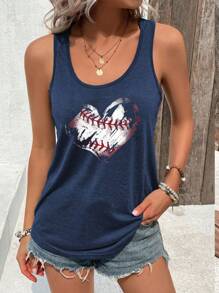 INAWLY Baseball And Heart Printed Casual Tank Top