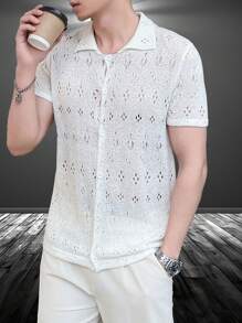 Manfinity Homme Nam Xu hướng: Cắt giảm Ngắn tay Áo len Mở Với Mở Mặt trước - trắng - Xem 6