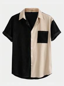 ROMWE MEN Street Life Áo sơ mi nam bỏ túi Colorblock, trường học - Nhiều màu - Xem 1