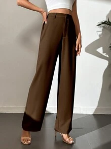 SHEIN Tall Pantalones rectos de unicolor casual para mujer