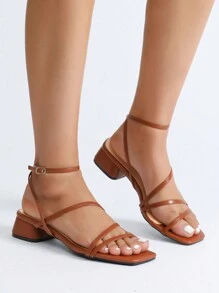 Women's Simple Style Open Toe Outdoor High Heel Sandals - Brown - View 3