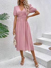 Breezaya Đầm Maxi Cổ Chữ V Màu Trơn Thắt Eo Thường Ngày Trang Phục Đi Biển Kỳ Nghỉ Cho Nữ - Bụi hồng - Xem 5