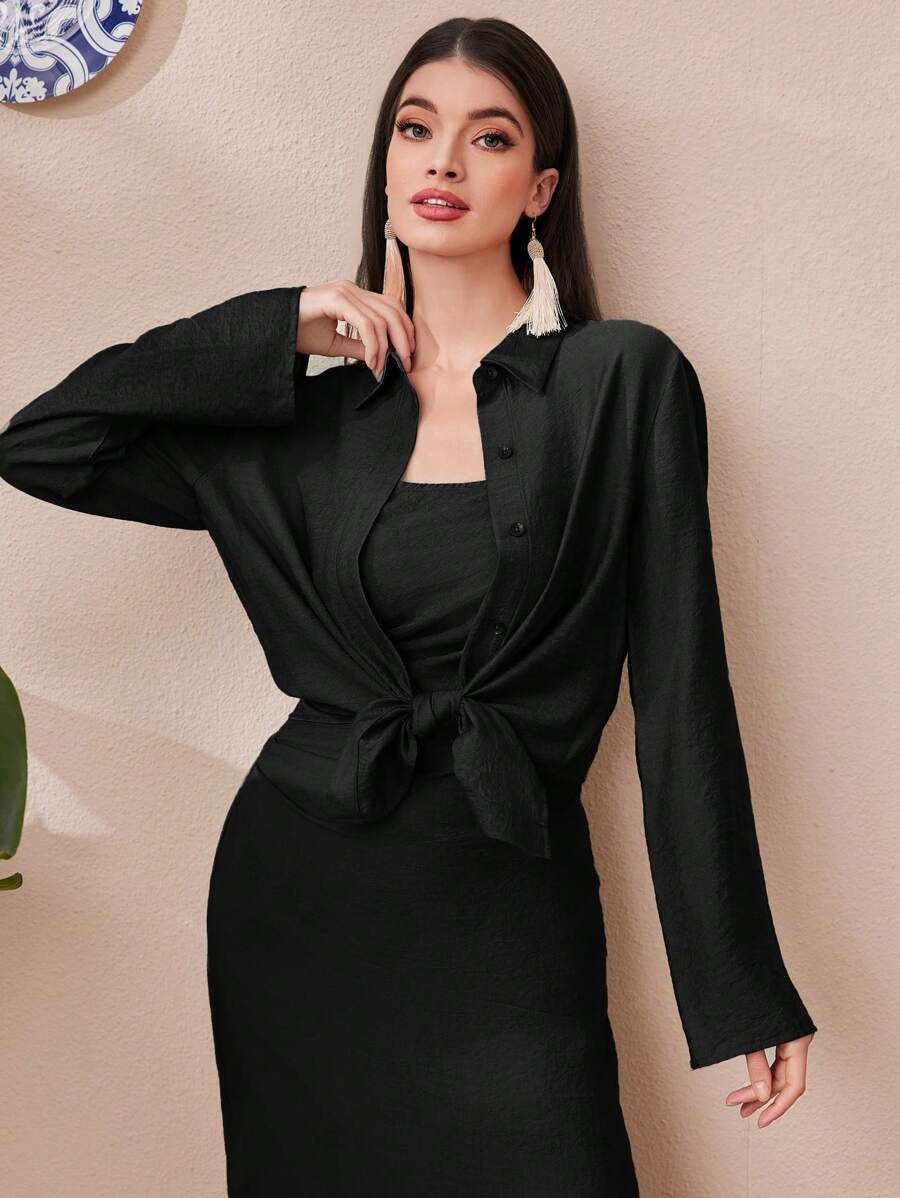 Seusyu Sukienka bez ramiączek w jednolitym kolorze, z wąską talią i koszulą zapinaną na guziki