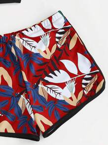 SHEIN Teen Girl Halter Neck Backless Bikini Set 3pcs Set, Random Print Summer Beach - Multicolor - View 3