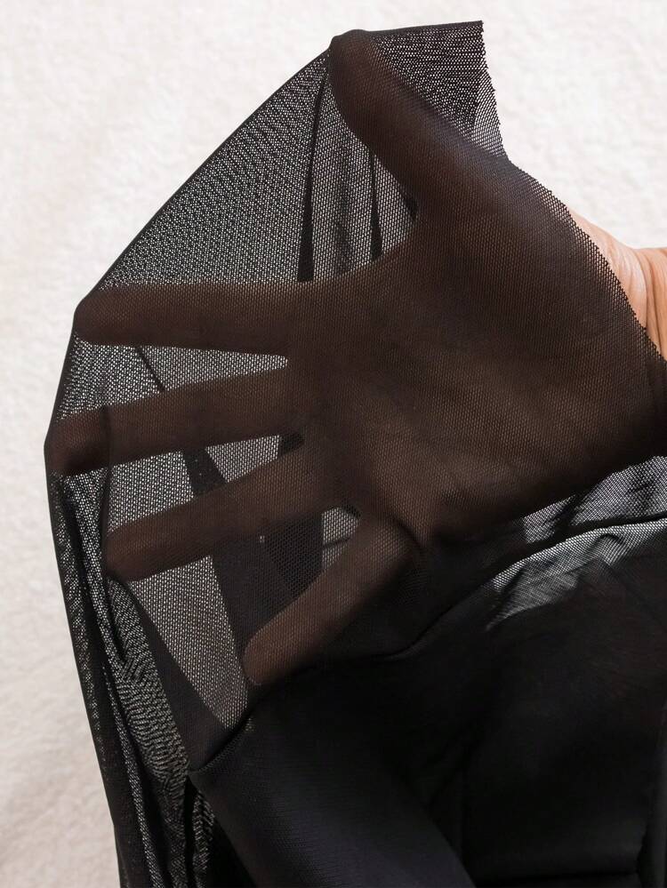 Women Solid Color Contrast Mesh Halter Top And Bottom 2-Piece Swimwear Tankini Set, For Summer, Beach, Travel, Vacation, Swimming Pool