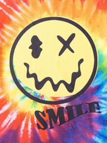 Teen Girl Cool Tie Dye Face Print Short Sleeve Top And Shorts Set - Multicolor - View 7