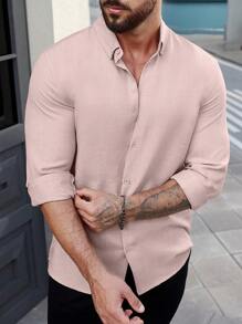 Manfinity Homme Men's Solid Colored Long Sleeve Shirt