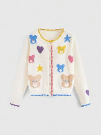 Kawaii Gilet Tricoté Pour Femmes Avec Fermeture À Boutons Et Motif D'ours
