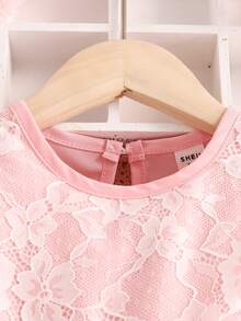 SHEIN Váy màu hồng viền ren không tay cho bé gái, Xuân/Hè - Hồng - Xem 5