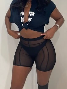 New Sexy Sheer Mesh High Waist Slimming Shorts, Spring/Summer - Black - View 1