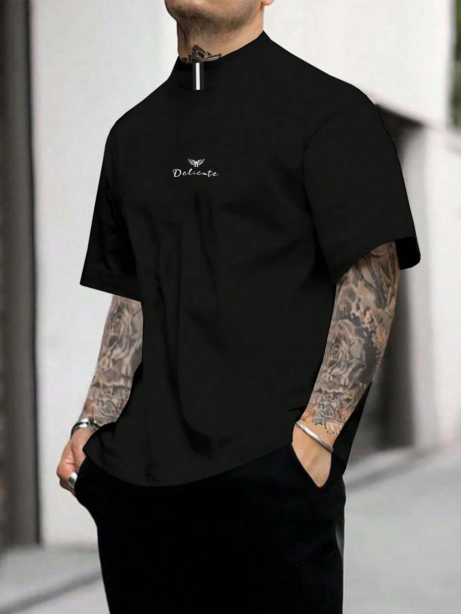 Manfinity Homme Men's Letter Print Short Sleeve T-Shirt - Black - View 1