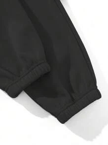 INAWLY 2pcs/set Crown & Letter Printed Sweatshirt Two-piece Outfit - Black - View 3