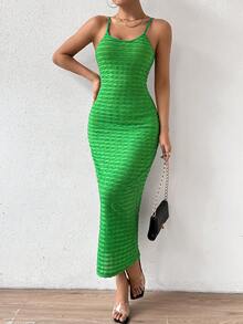 Ladies' Textured Slim-Fit Strappy Dress - Green - View 3