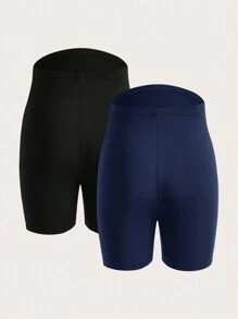 SHEIN Maternity Solid Color High Waist Short Length Slim Fit Leggings, 2pcs/Pack - Multicolor - View 2