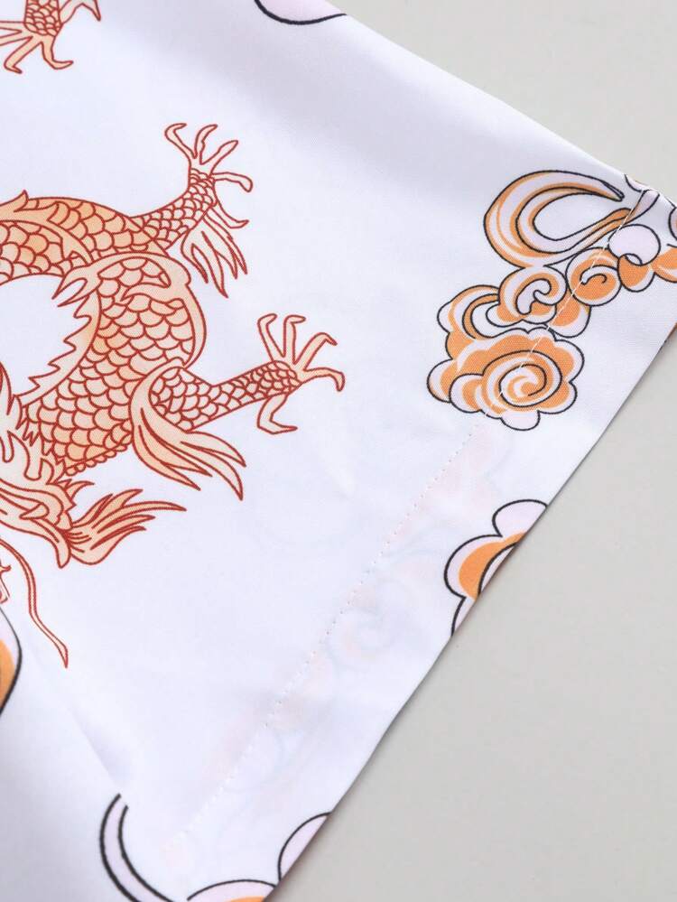 Men's Plus Size Chinese Dragon Printed Short Sleeve Casual Shirt