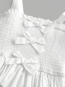 SHEIN Girlism Tween Girl Strap Top With 3d Bow, Ruffle Trim And Pleated Design