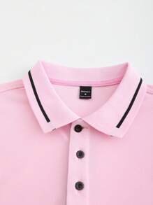 Manfinity Homme Men's Short Sleeve Polo Shirt With Color Blocking Detail - Pink - View 5