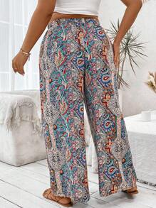 Breezaya Pantalones De Estilo De Vacaciones Impresos De Anacardo Para Mujeres De Talla Grande - Multicolor - Ver 3