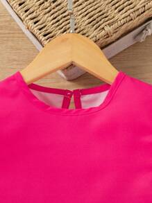 SHEIN Vestido Con Volantes Y Diseño De Caricatura Para Chica Joven - Rosa Fucsia - Ver 6