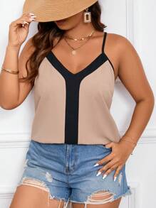 SHEIN Frenchy Áo ba lỗ dây mảnh màu khối cỡ lớn phong cách Boho thường ngày mùa hè - Màu Khaki - Xem 3