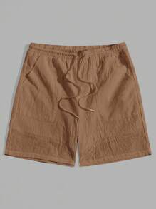 Manfinity VCAY 男士抽繩彈性腰口編織短褲,有口袋 - 棕色 - 查看 4