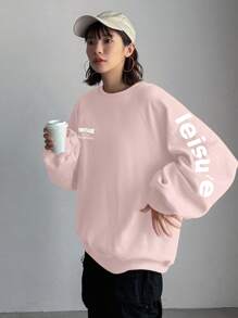 FRIFUL 女士字母印花袋鼠口袋长袖运动衫复古 987005421 工作与生活平衡保持微笑复古风格，长袖上衣