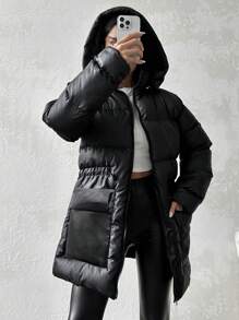 EURMUSE Flap Pocket Zip Up Puffer Coat