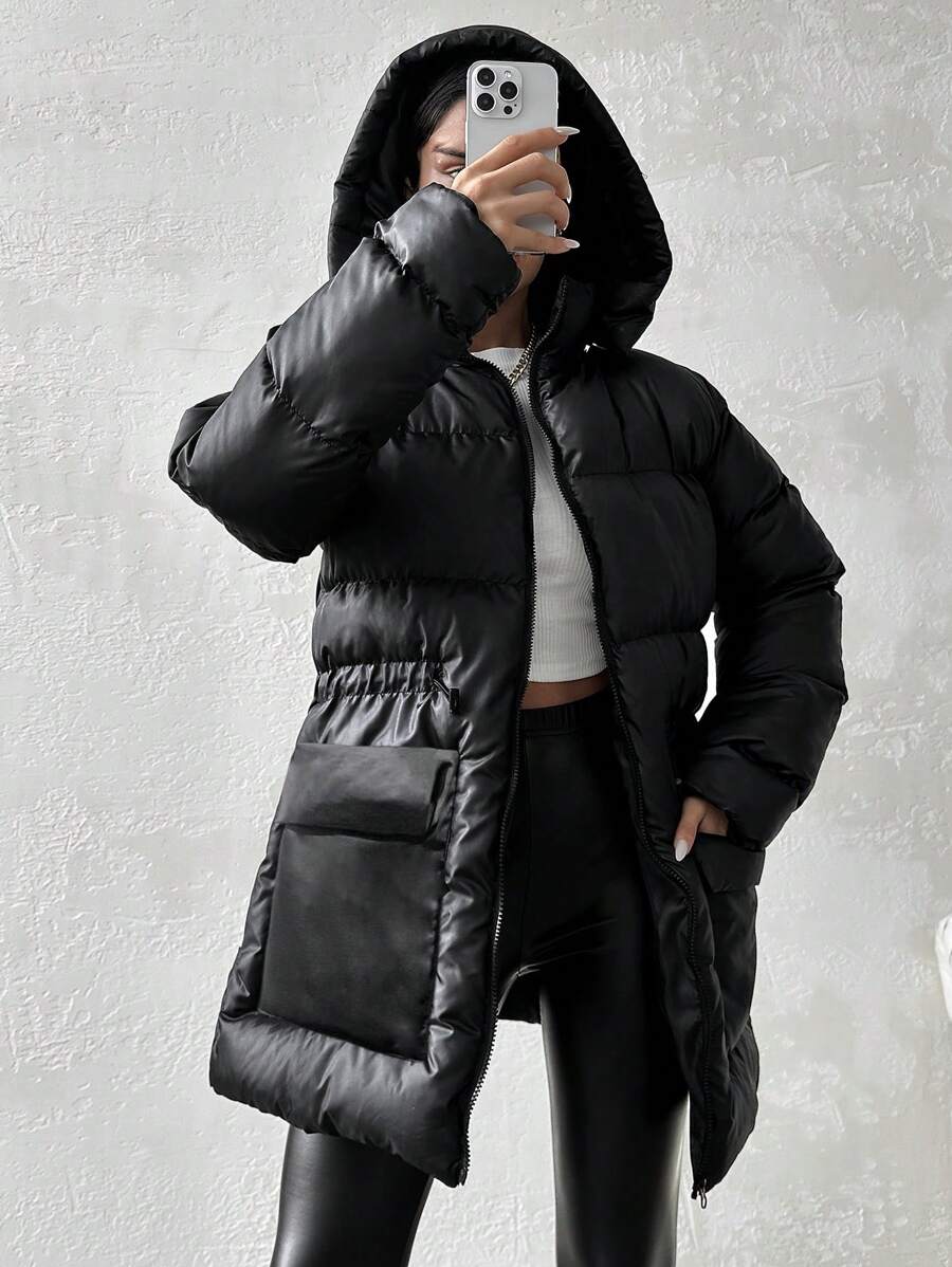 EURMUSE Flap Pocket Zip Up Puffer Coat