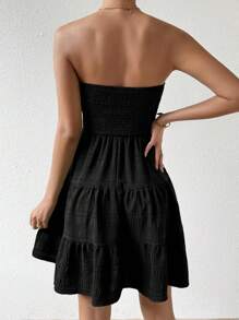 SHEIN LUNE Solid Color Ruffles Hem Strapless Dress