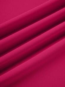 Zolique Solid Color V-Neck Button Front Lantern Sleeve Dress - Hot Pink - View 4