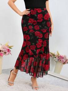 Modelyn 大尺碼女士花卉印花人魚裙擺裙 - 彩色 - 查看 7