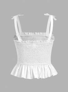 SHEIN Girlism Tween Girl Strap Top With 3d Bow, Ruffle Trim And Pleated Design