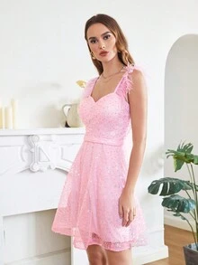 BABYONLINE D.R.E.S.S. Feather Patchwork Embroidery & Beaded Halterneck Luxury Evening Dress - Pink - View 3