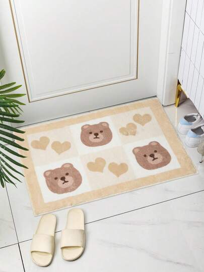 Kawaii بطانية ديكورية سميكة بنمط شخصية دب كرتوني وقلب من الكاشمير الصناعي