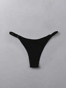 SHEIN Swim 女士夏季海灘純色比基尼下褲 - 黑色 - 查看 4