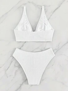 Swim Chiccia Summer Beach Women's Solid Textured Bikini Set - White - View 3