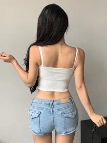 DAZY Button Decoration Padded Crop Top Camisole For Four Seasons - White - View 2