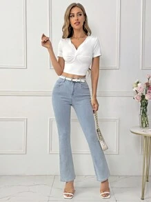SHEIN Privé 女士短袖v領扭結前綁帶五顏六色修身t卹3件套 - 彩色 - 查看 6