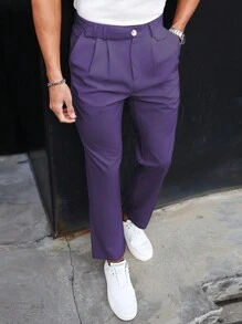 Manfinity Mode 男士純色百褶裙裝褲 - 紫色 - 查看 3