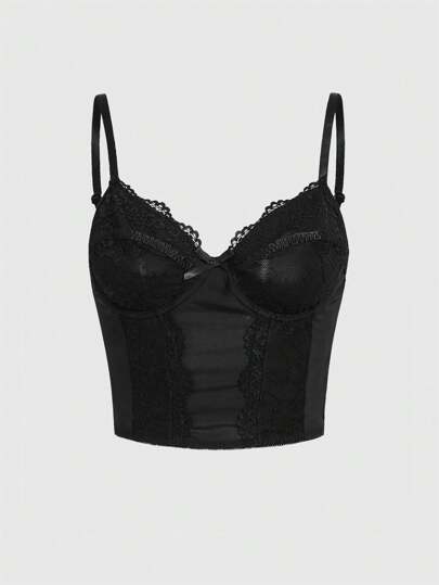 Goth صدرية كامي دانتيل متباين اللون