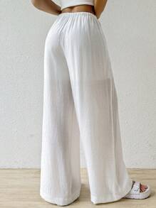 SHEIN EZwear Pantalones largos de mujer de unicolor con nudo a la cintura
