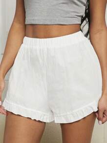 SHEIN EZwear 2pcs Set Shirred Waist Ruffle Hem Shorts - Multicolor - View 4